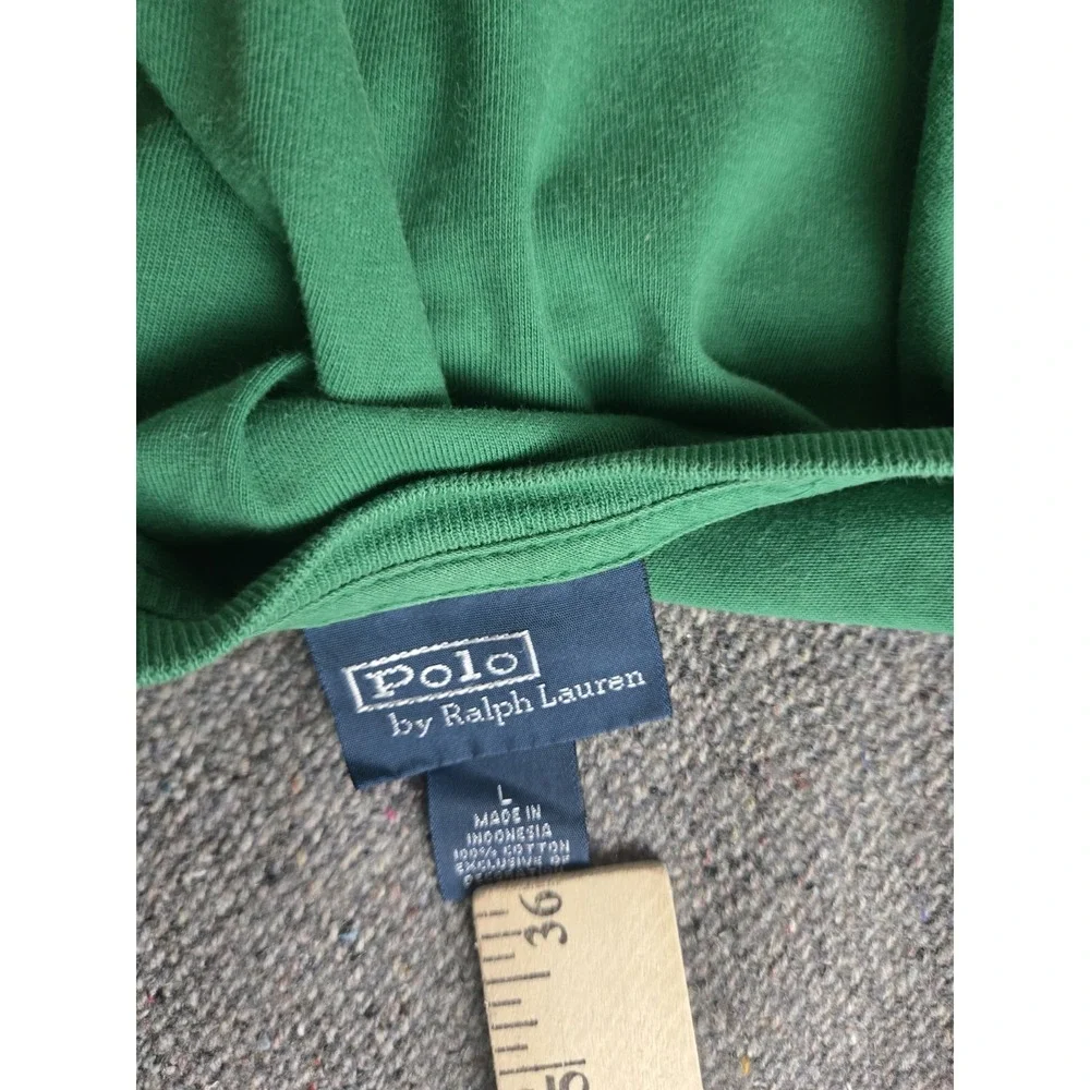 Vintage 90s Polo Ralph Lauren T-shirt Green Size Large Single Stitch Orange Pony